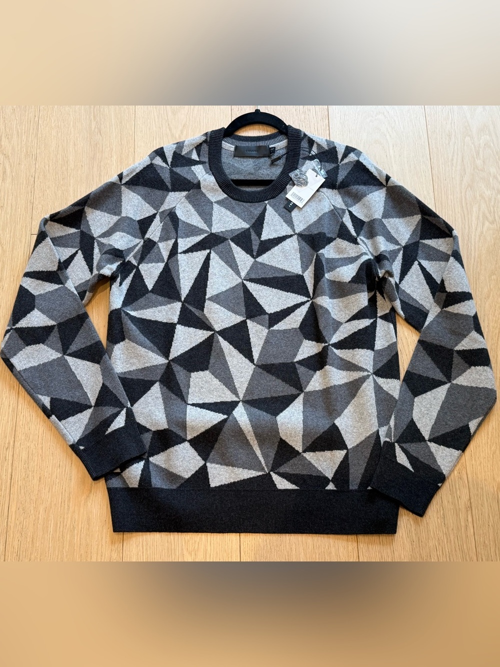 J Brand Geo Pattern Cotton Cashmere Sweater L BNWT | Designer Knit | Gray Black